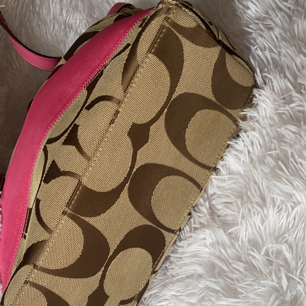 Coach Signature Stripe Tote Khaki & Pink - Picture 5 of 10